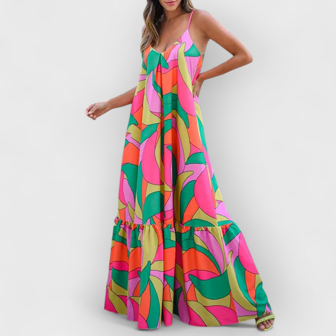 Summer French Deep V-Neck Backless Halter Printed Dresses