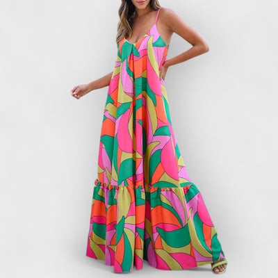 Summer French Deep V-Neck Backless Halter Printed Dresses
