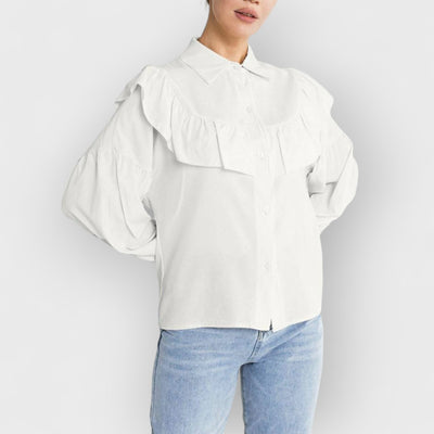 Ruffled Women Shirt Solid Slim Office Lady Frill Shirt