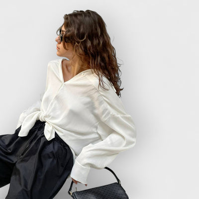 Tie-front Button Down Silk Shirt