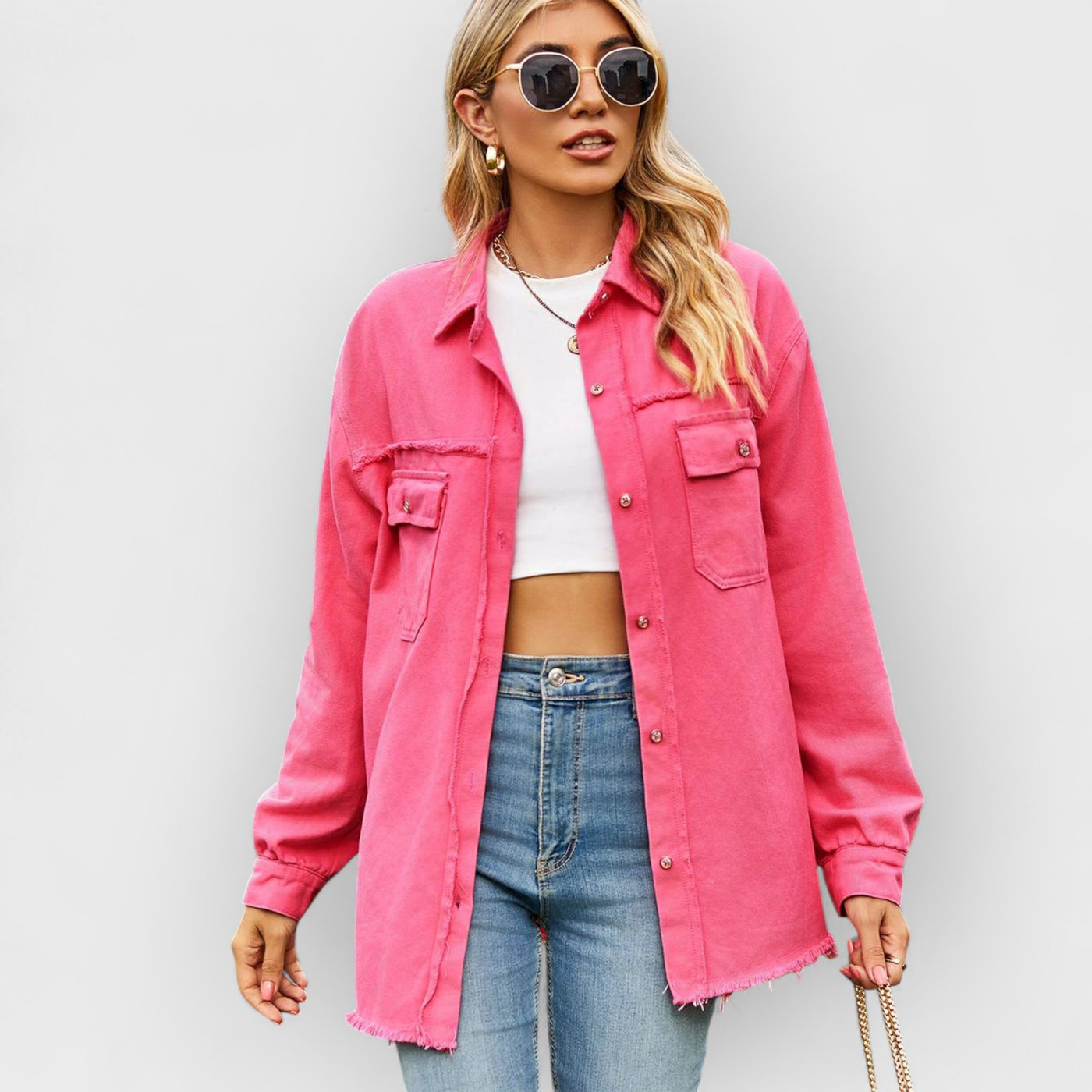 Pink Quilted Chest Pocket Shacket