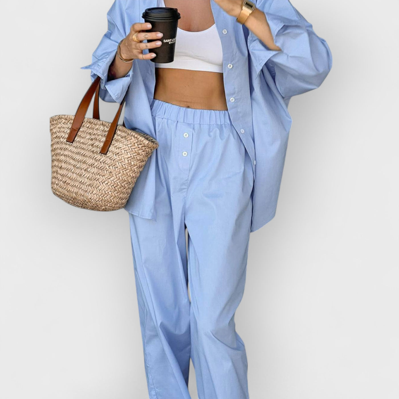 Blue Casual Shirt Two-Piece Set