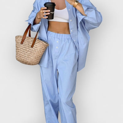 Blue Casual Shirt Two-Piece Set