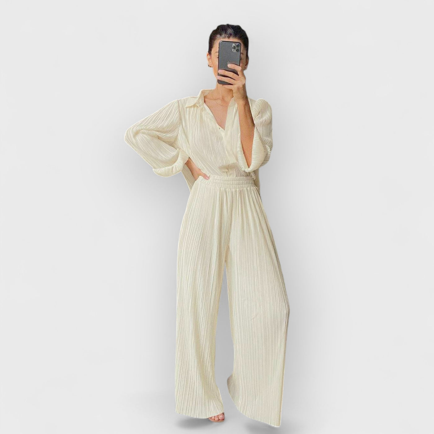 Loose Flared V-Neck Shirt Set