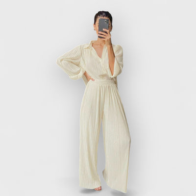 Loose Flared V-Neck Shirt Set