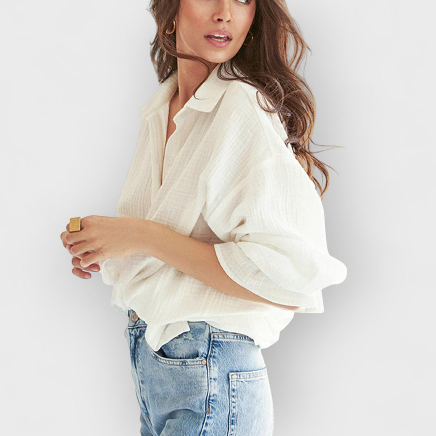 White Flared Long Sleeve Tie Front White Cotton Shirt