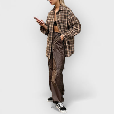 Vintage Plaid Shirts Women Loose Gingham Female Blouse Autumn