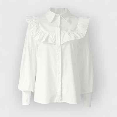 Ruffled Women Shirt Solid Slim Office Lady Frill Shirt