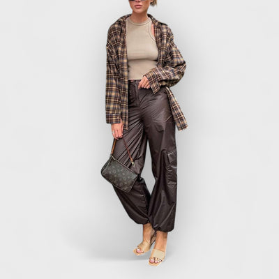 Vintage Plaid Shirts Women Loose Gingham Female Blouse Autumn