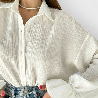White Flared Long Sleeve Tie Front White Cotton Shirt
