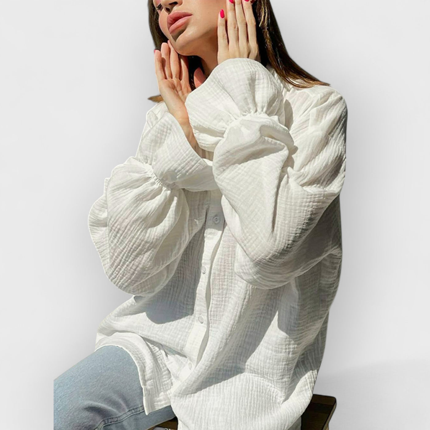White Flared Long Sleeve Tie Front White Cotton Shirt
