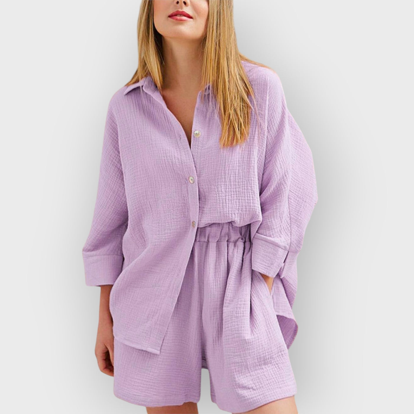 Intricate Cotton Co-Ord Pink Shorts Set