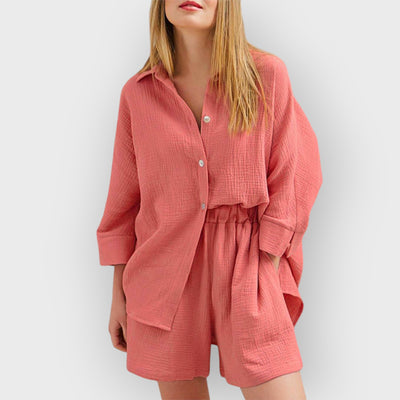 Intricate Cotton Co-Ord Pink Shorts Set
