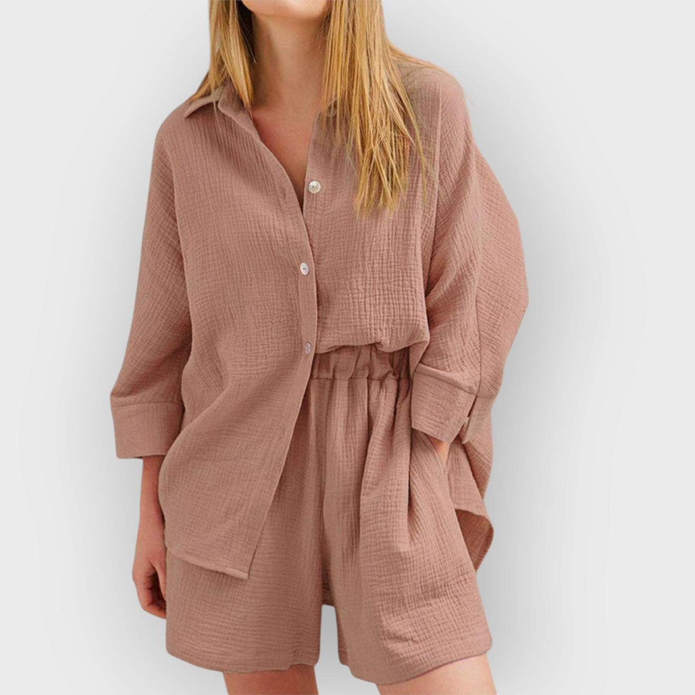 Intricate Cotton Co-Ord Pink Shorts Set