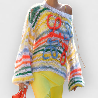 Rainbow Contrast Striped Sweater