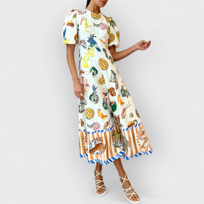 Fashion Graffiti Print Slim Fit Versatile Maxi Dress