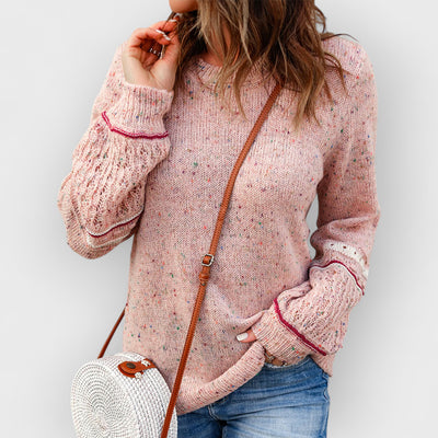 V-Neck Sweater Blush Wool-Cashmere Dots Knit