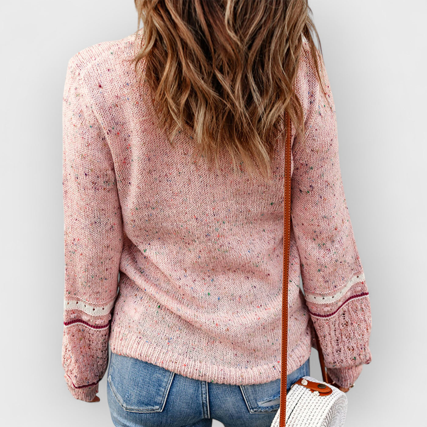 V-Neck Sweater Blush Wool-Cashmere Dots Knit
