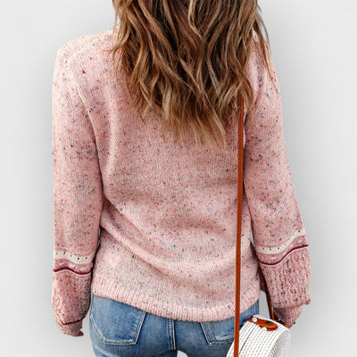 V-Neck Sweater Blush Wool-Cashmere Dots Knit