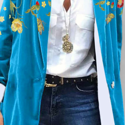 Folk Art Floral Embroidery Corduroy Blazer