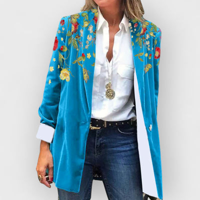 Folk Art Floral Embroidery Corduroy Blazer