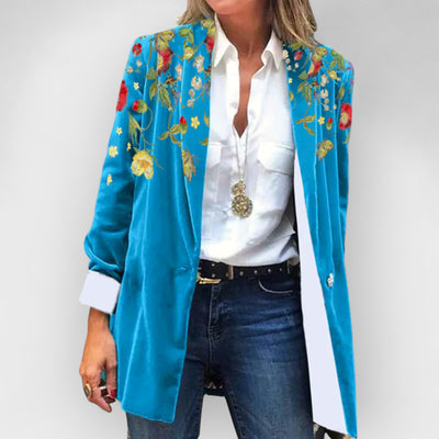 Folk Art Floral Embroidery Corduroy Blazer