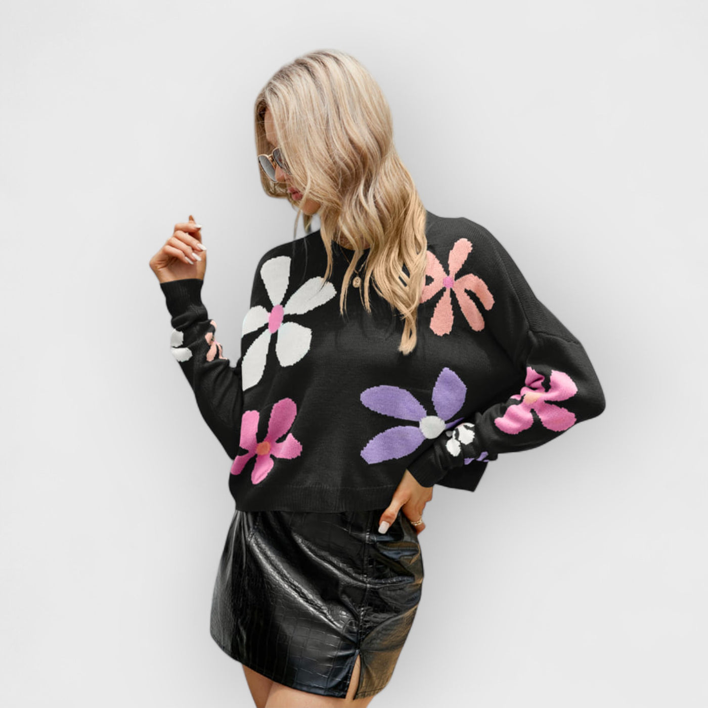 Sweet Floral Loose Crewneck Sweater