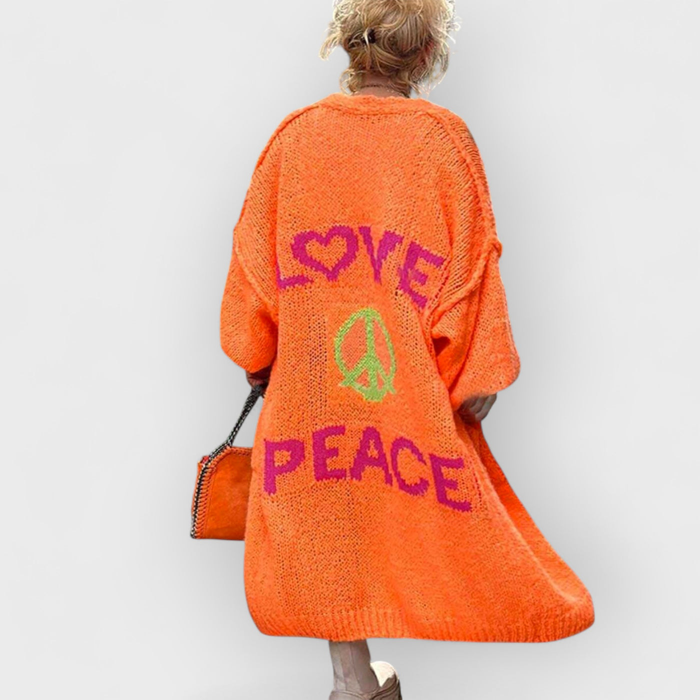 Casual Pocket Large Size Heart Pattern Knit Cardigan