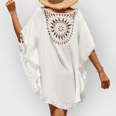 Hand Crochet Loose Fringe Sunflower Beach Blouse Cover Up