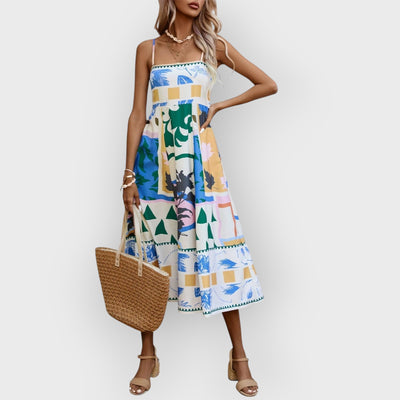 Patchwork Slip Maxi Dress: Abstract Colorful Printed