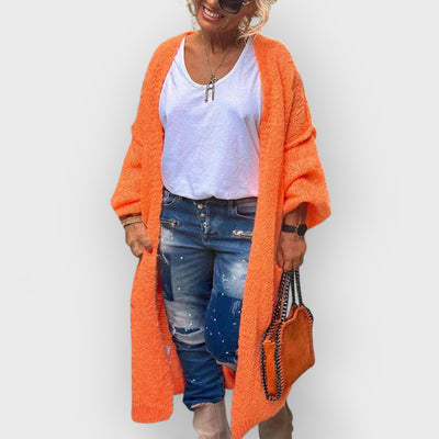 Casual Pocket Large Size Heart Pattern Knit Cardigan