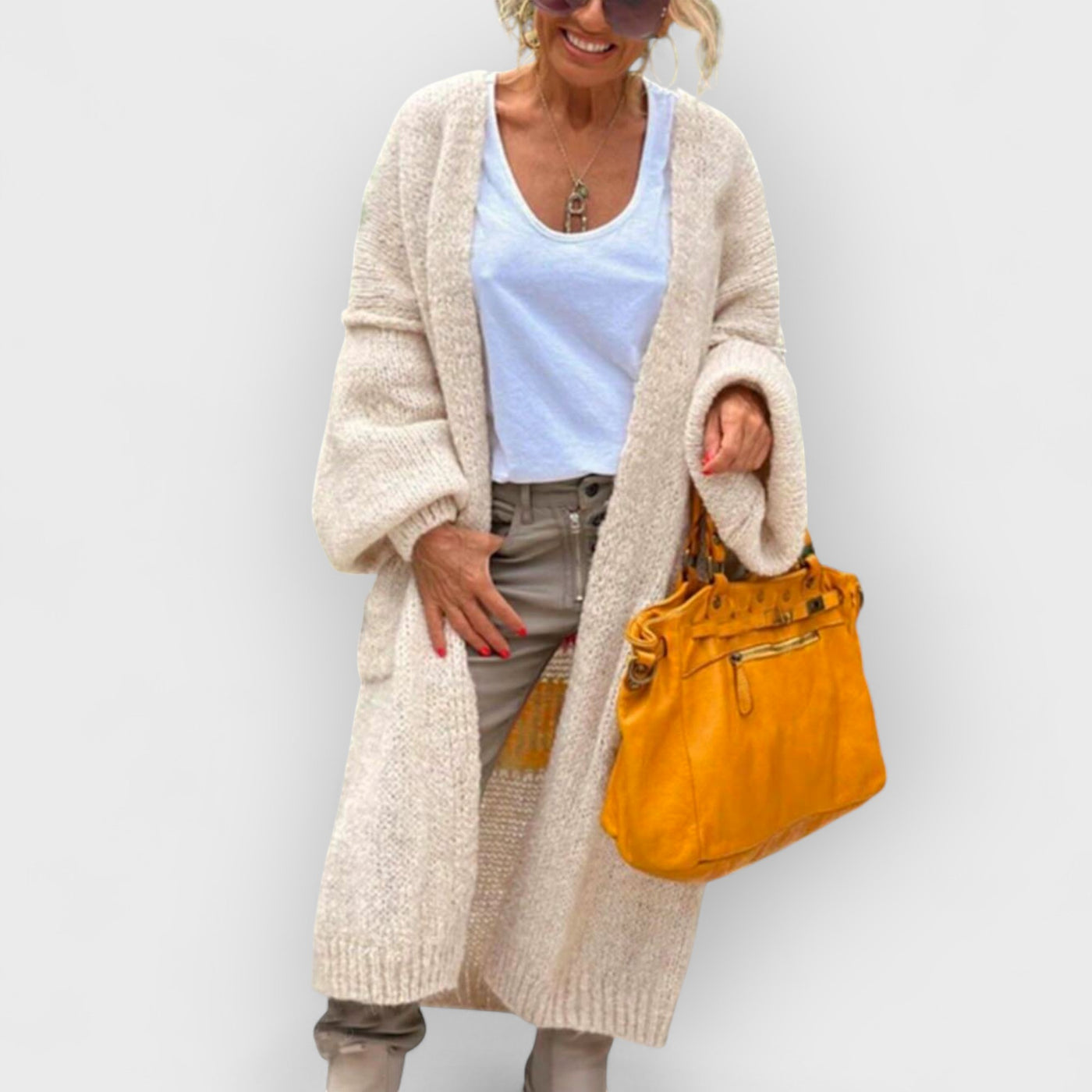 Casual Pocket Large Size Heart Pattern Knit Cardigan