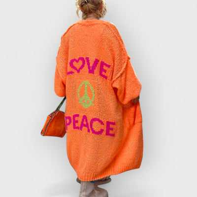 Casual Pocket Large Size Heart Pattern Knit Cardigan