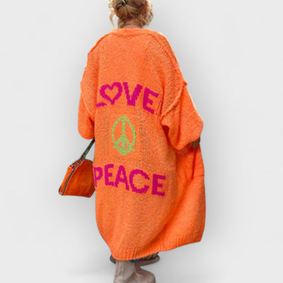 Casual Pocket Large Size Heart Pattern Knit Cardigan