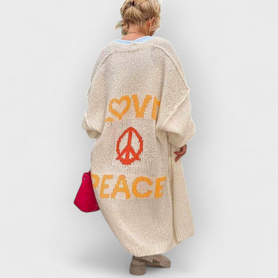 Casual Pocket Large Size Heart Pattern Knit Cardigan