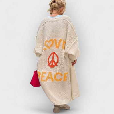 Casual Pocket Large Size Heart Pattern Knit Cardigan