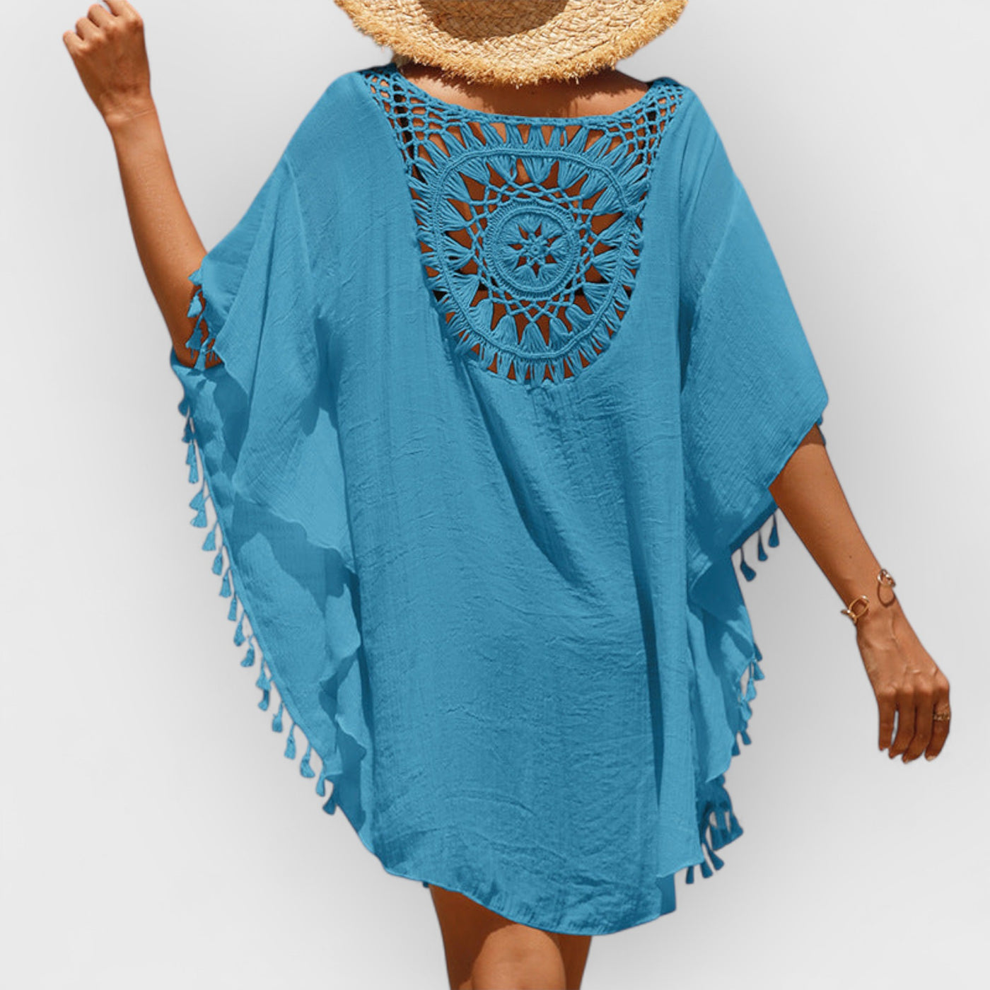 Hand Crochet Loose Fringe Sunflower Beach Blouse Cover Up