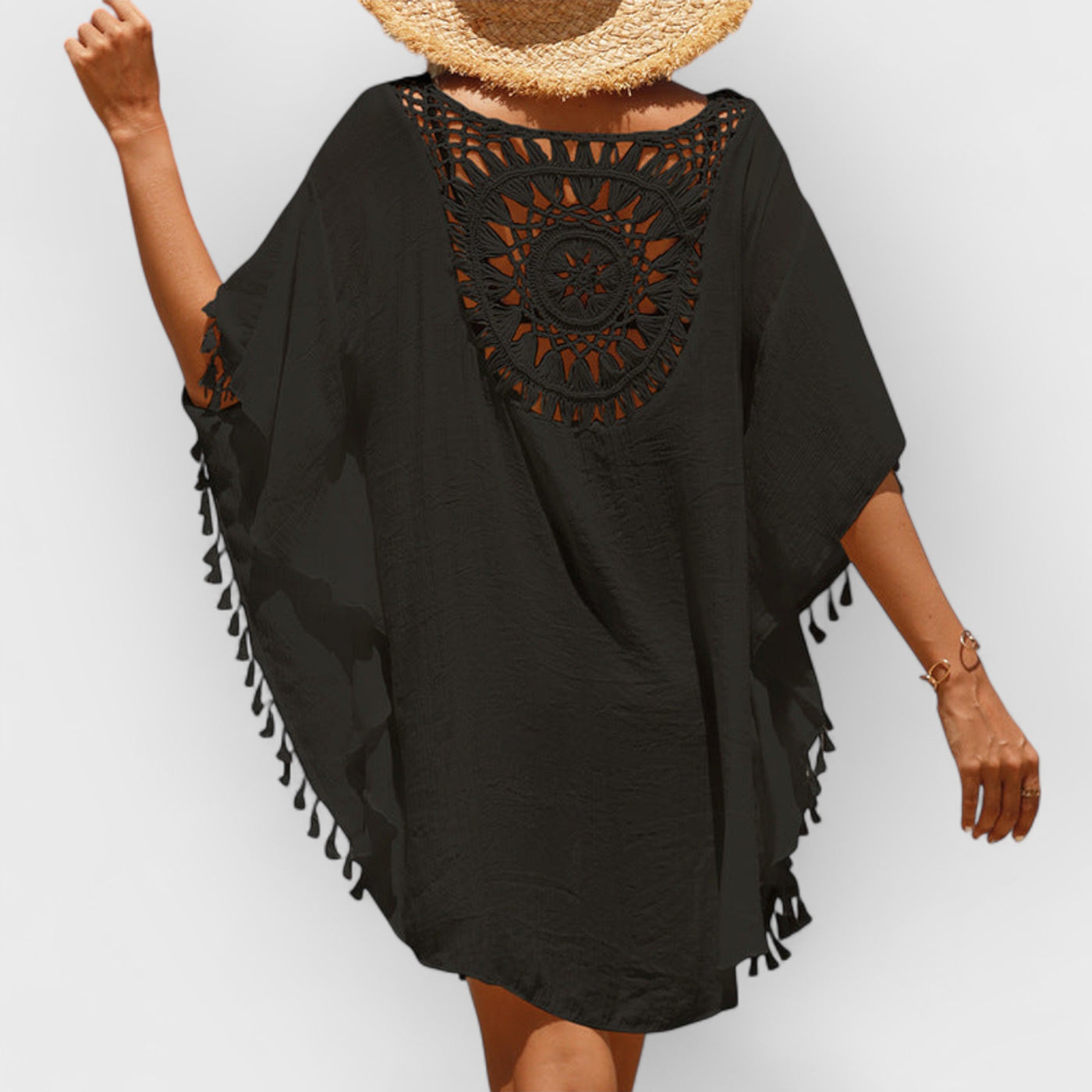 Hand Crochet Loose Fringe Sunflower Beach Blouse Cover Up