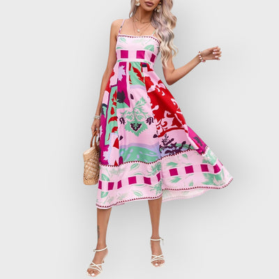 Patchwork Slip Maxi Dress: Abstract Colorful Printed
