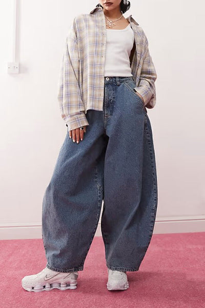 Washed Blue Oversized Balloon Jeans