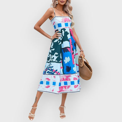 Patchwork Slip Maxi Dress: Abstract Colorful Printed