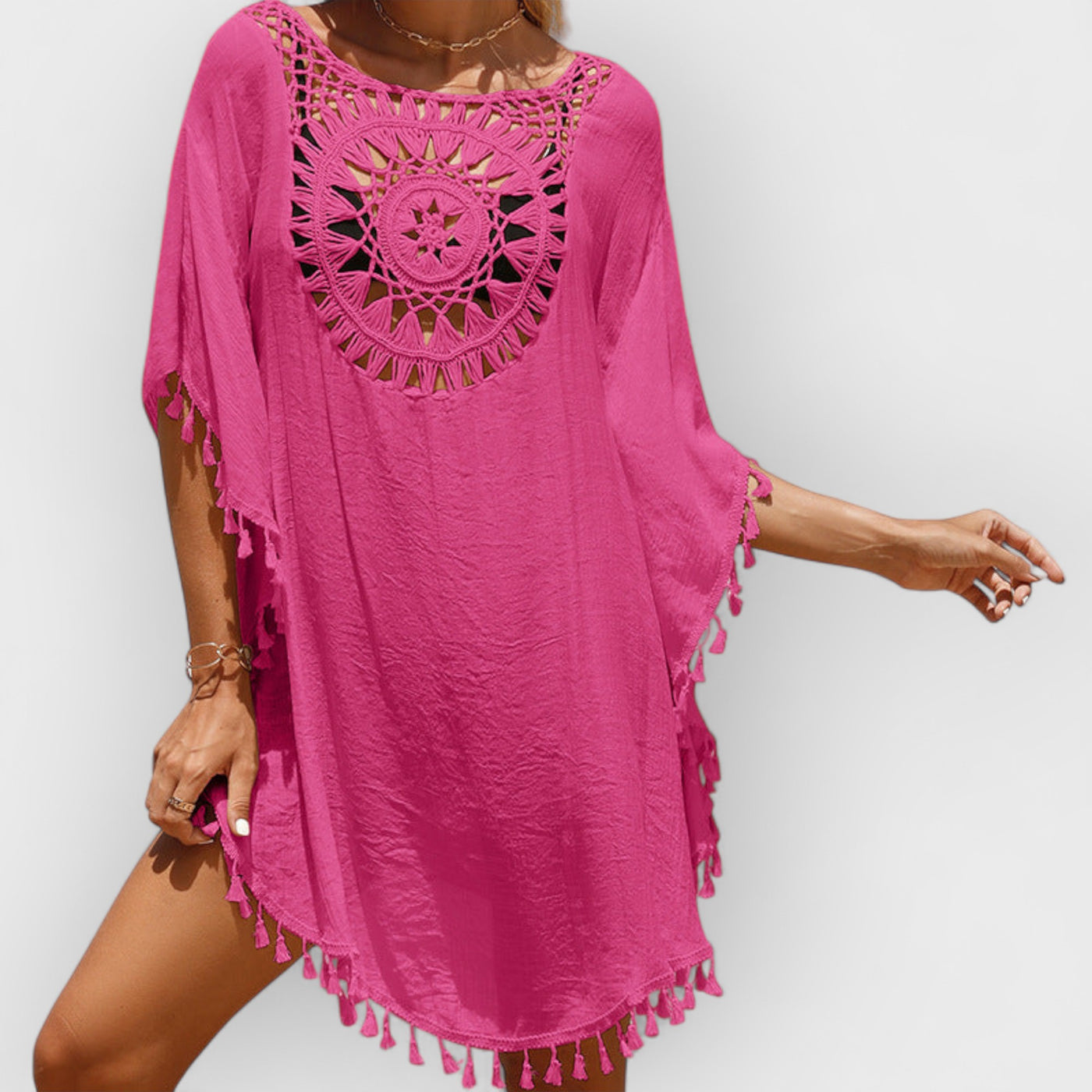 Hand Crochet Loose Fringe Sunflower Beach Blouse Cover Up