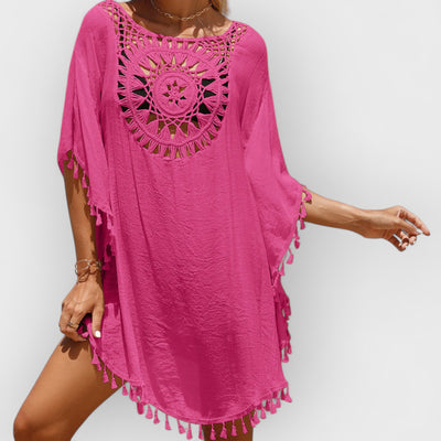 Hand Crochet Loose Fringe Sunflower Beach Blouse Cover Up