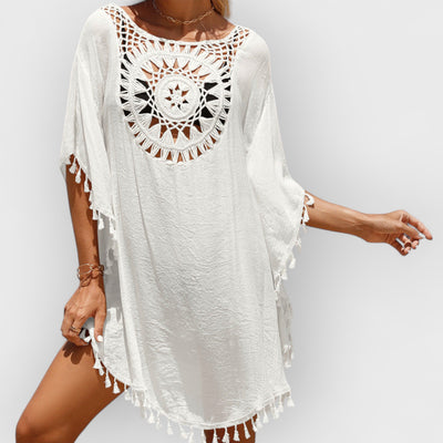 Hand Crochet Loose Fringe Sunflower Beach Blouse Cover Up