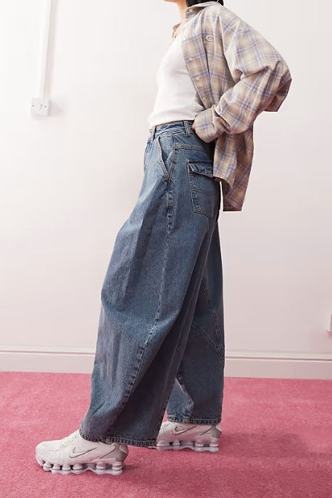 Washed Blue Oversized Balloon Jeans