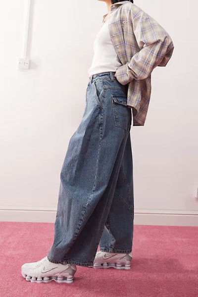 Washed Blue Oversized Balloon Jeans