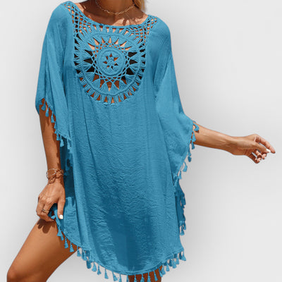 Hand Crochet Loose Fringe Sunflower Beach Blouse Cover Up