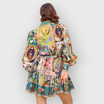 Casual Graffiti Evergreen Printing Mini Dress