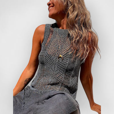 Thar Desert Sleeveless Tassel Knit Top