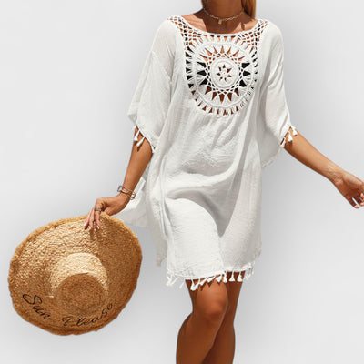 Hand Crochet Loose Fringe Sunflower Beach Blouse Cover Up